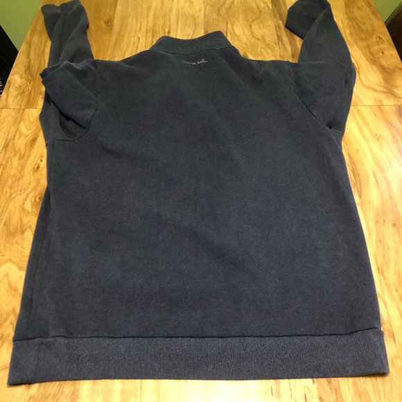 Travis Mathew Navy Blue 1/4 Zip Golf Sweater Mens Size Large Spot On Sleeve - Picture 12 of 13